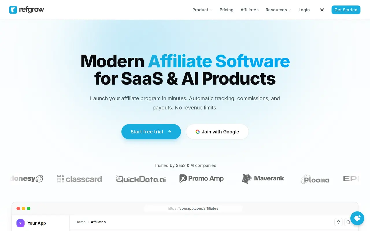 The Refgrow homepage