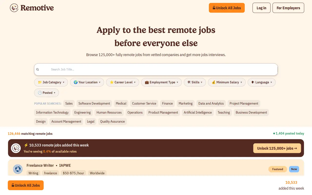 The Remotive homepage