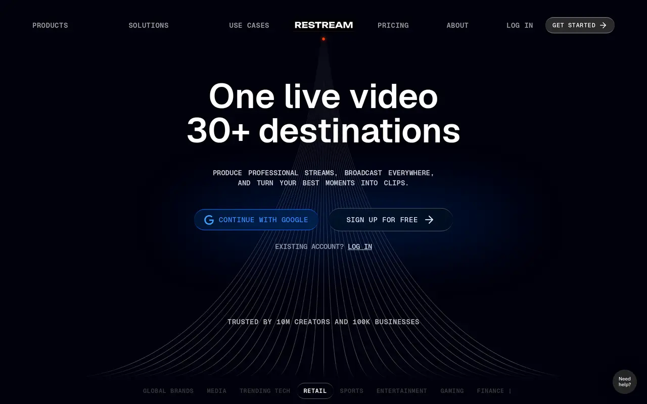 The Restream homepage