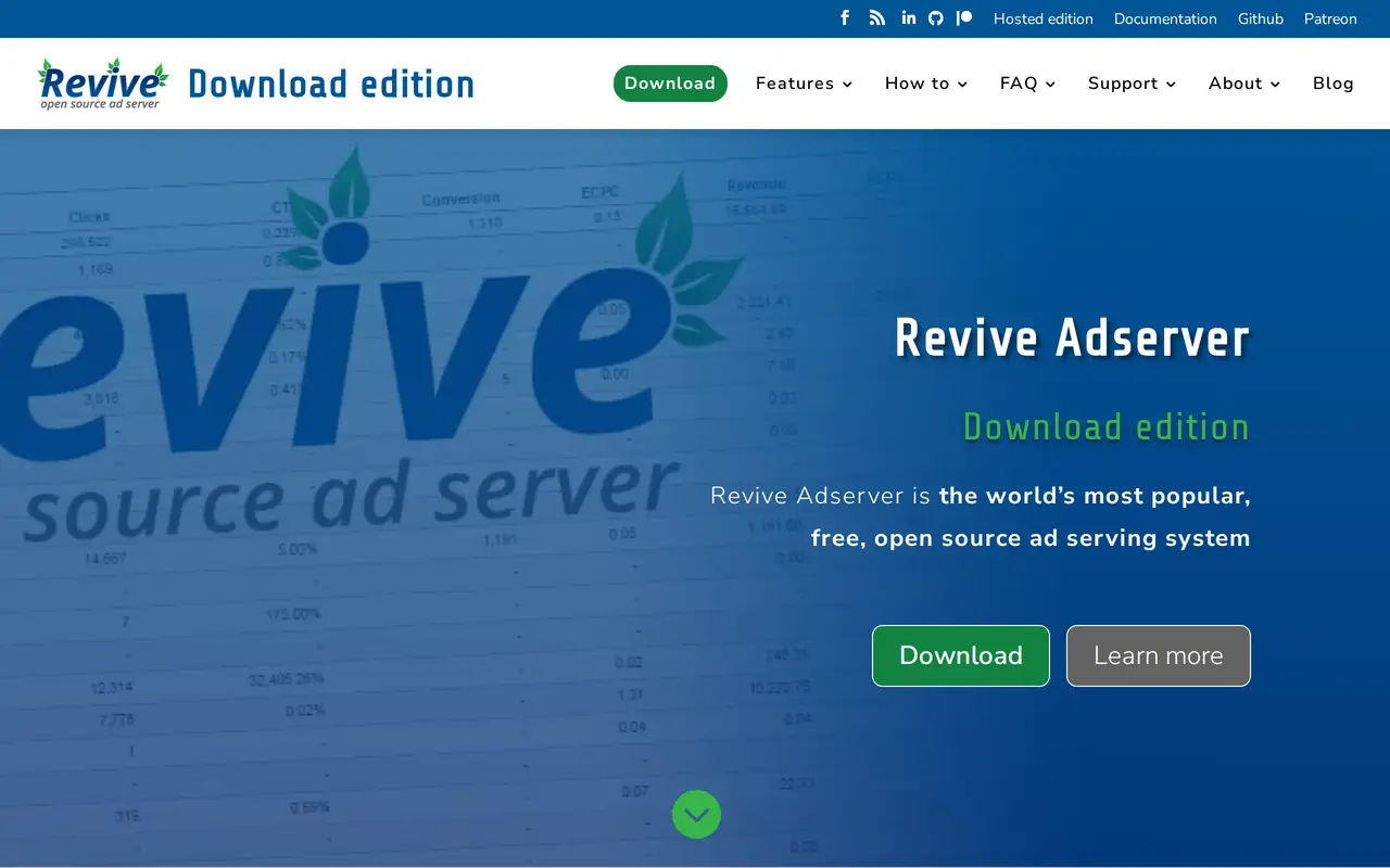 The Revive Adserver homepage