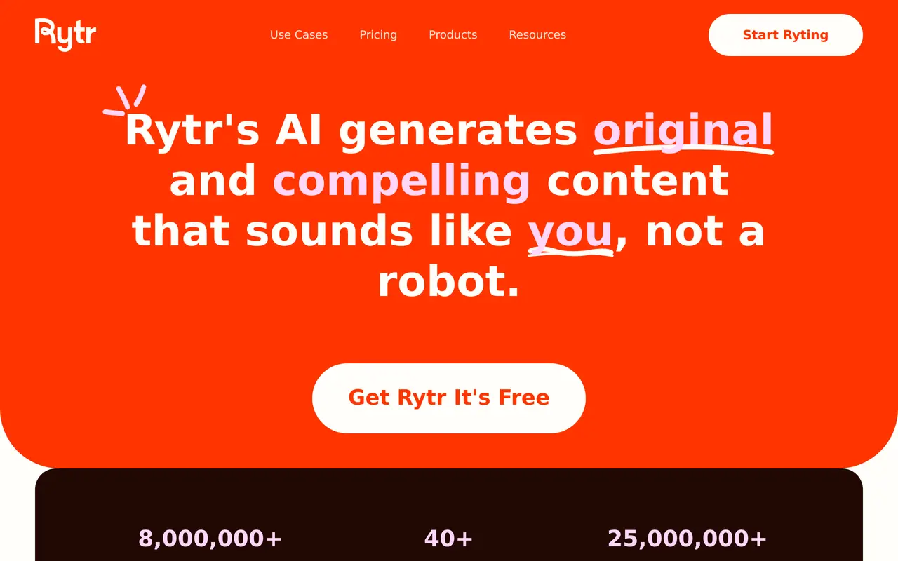 The Rytr homepage