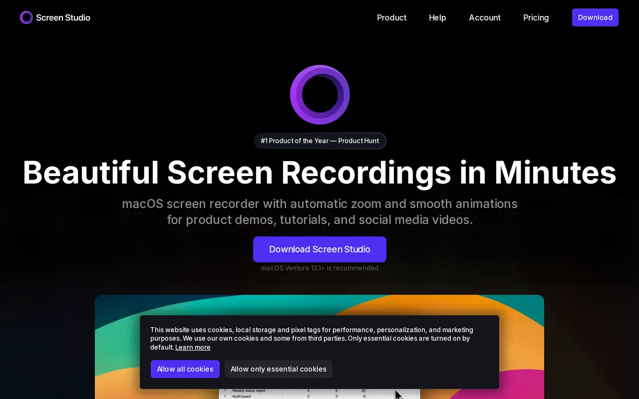 The Screen Studio homepage