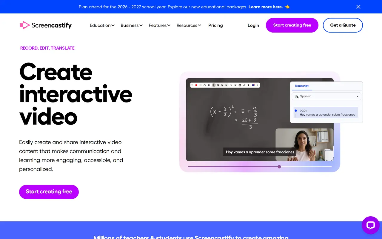The Screencastify homepage