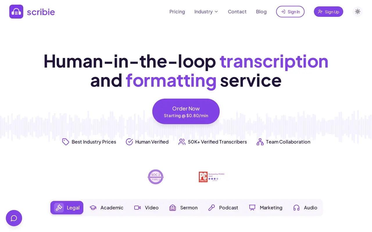 The Scribie homepage