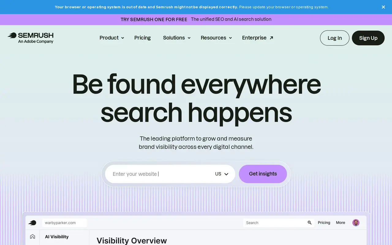 The Semrush homepage
