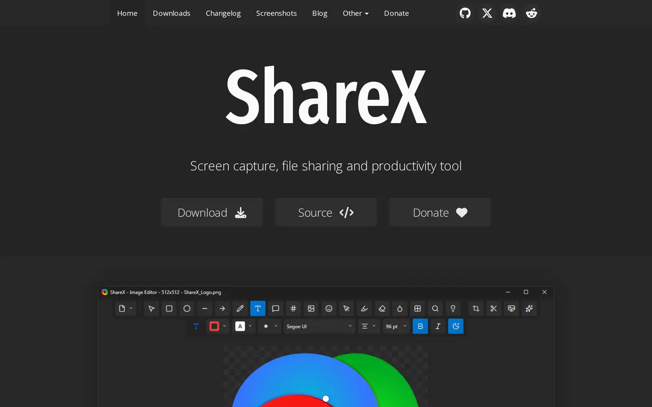 The ShareX homepage