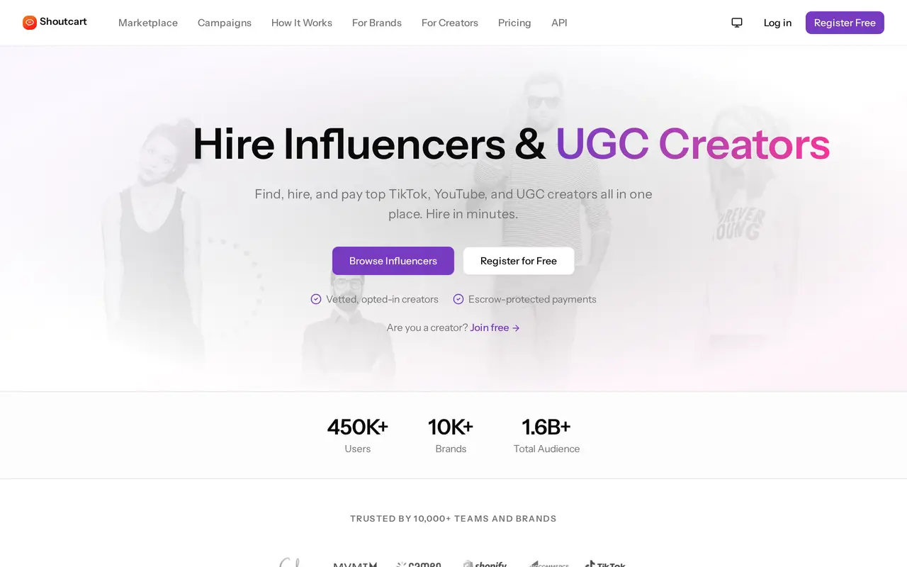 The Shoutcart homepage