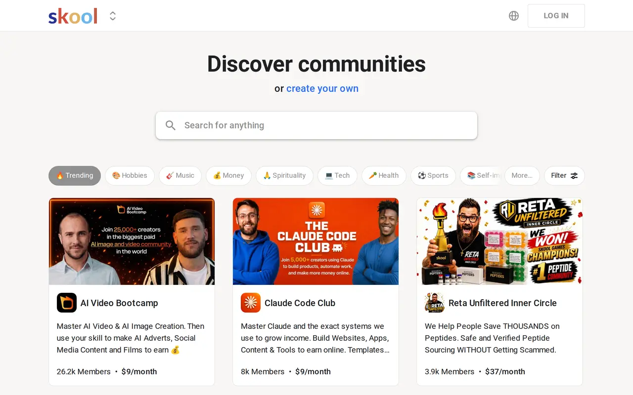 The Skool homepage