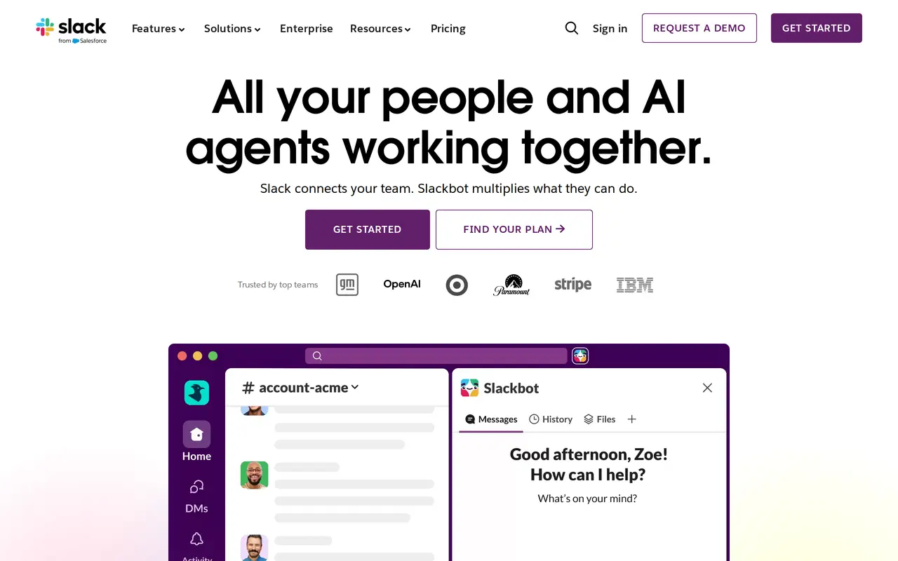 The Slack homepage