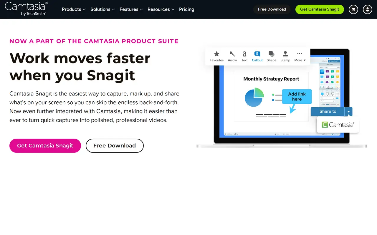 The Snagit homepage