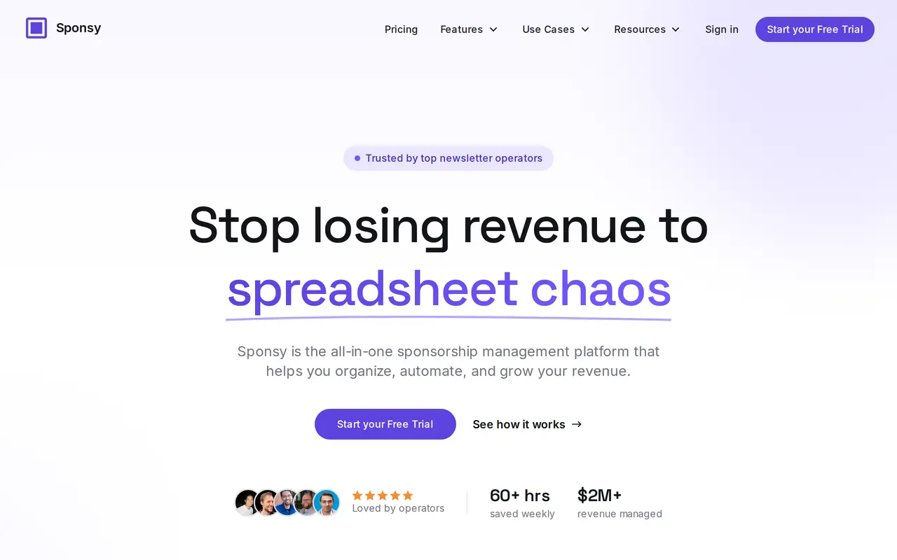The Sponsy homepage