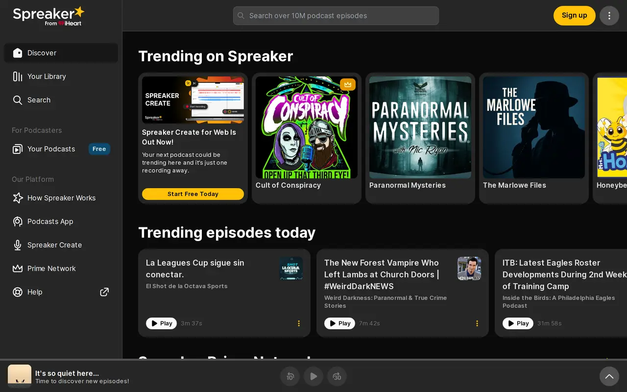 The Spreaker homepage