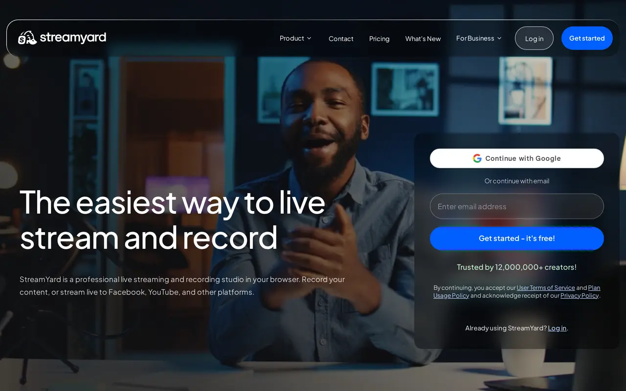 The StreamYard homepage