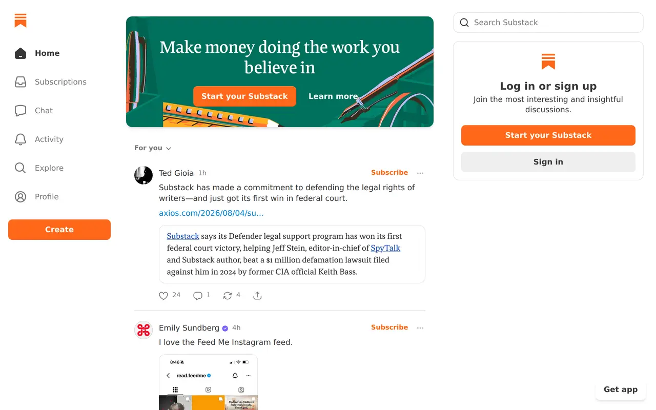 The Substack homepage