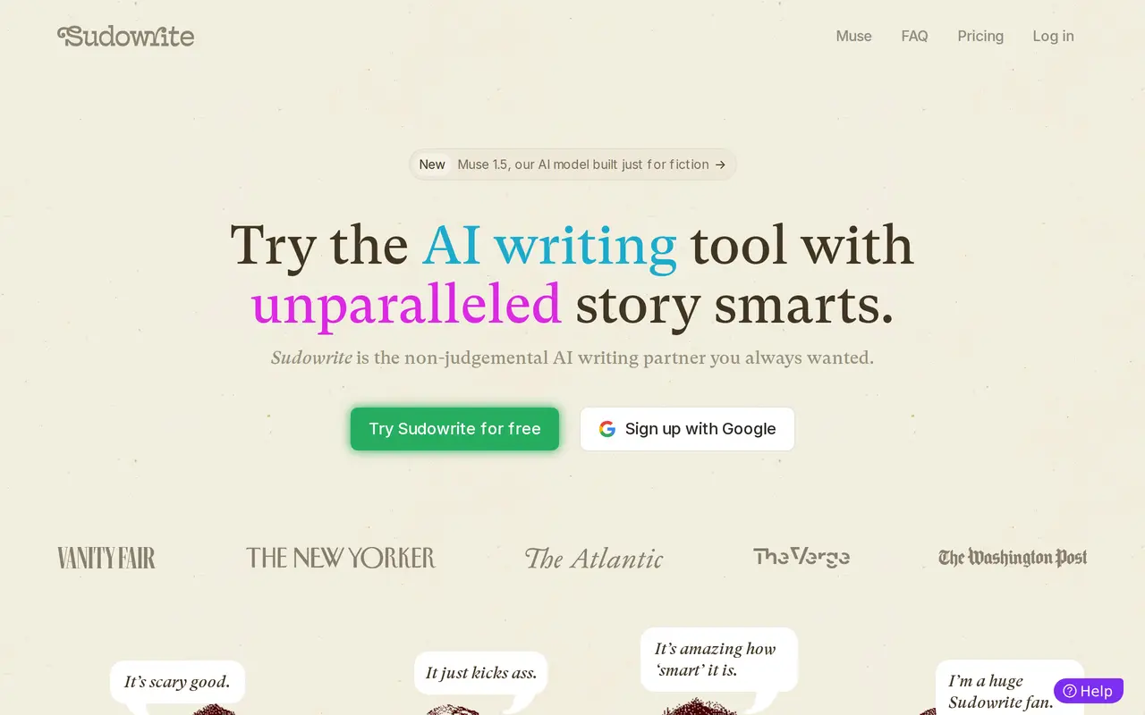 The Sudowrite homepage