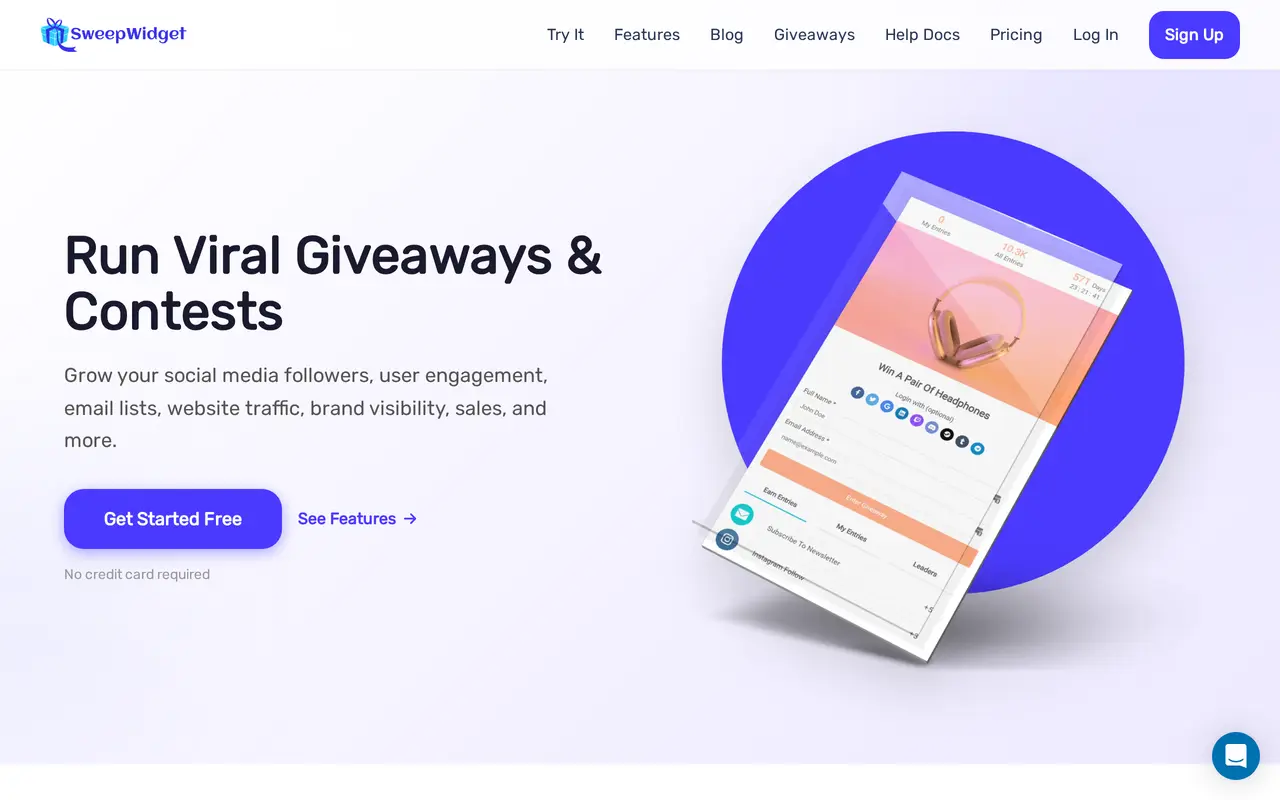 The SweepWidget homepage