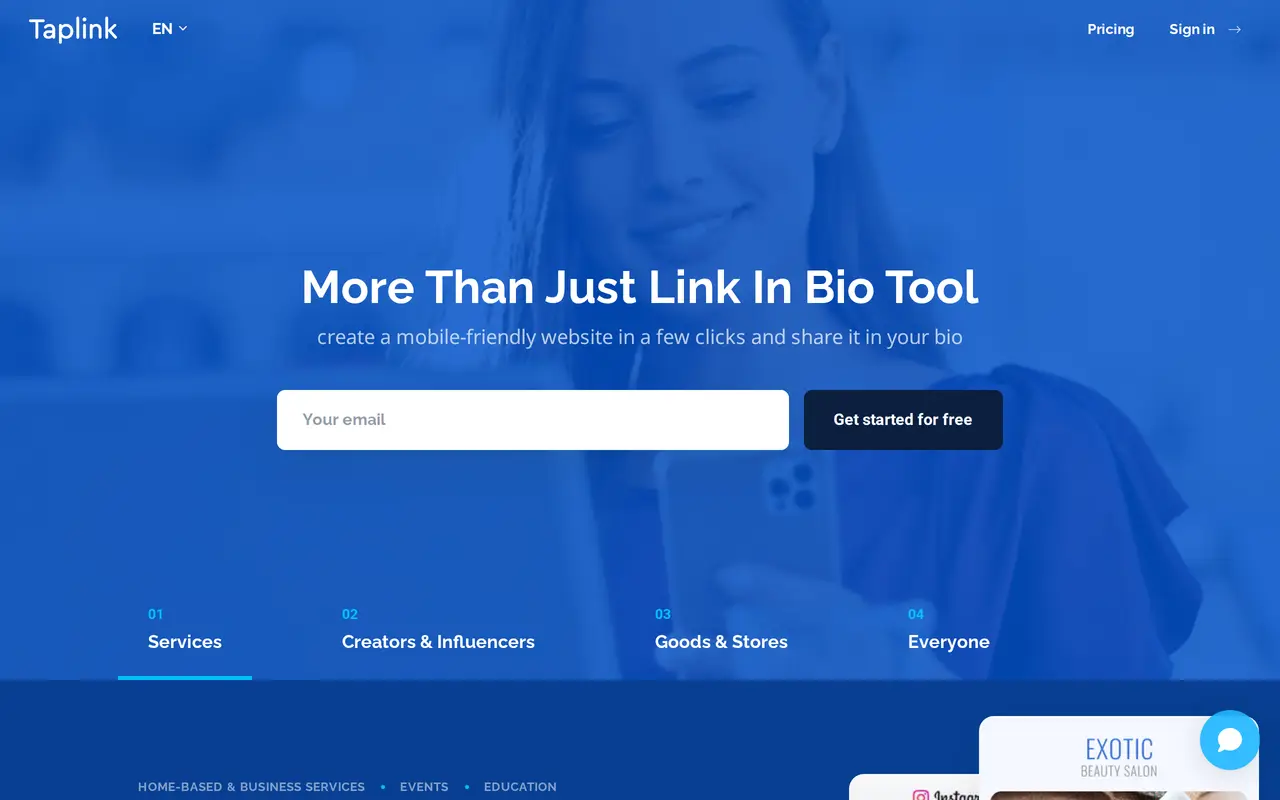 The Taplink homepage
