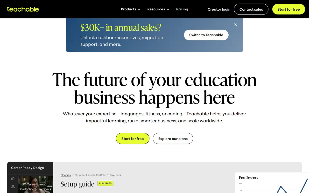 The Teachable homepage