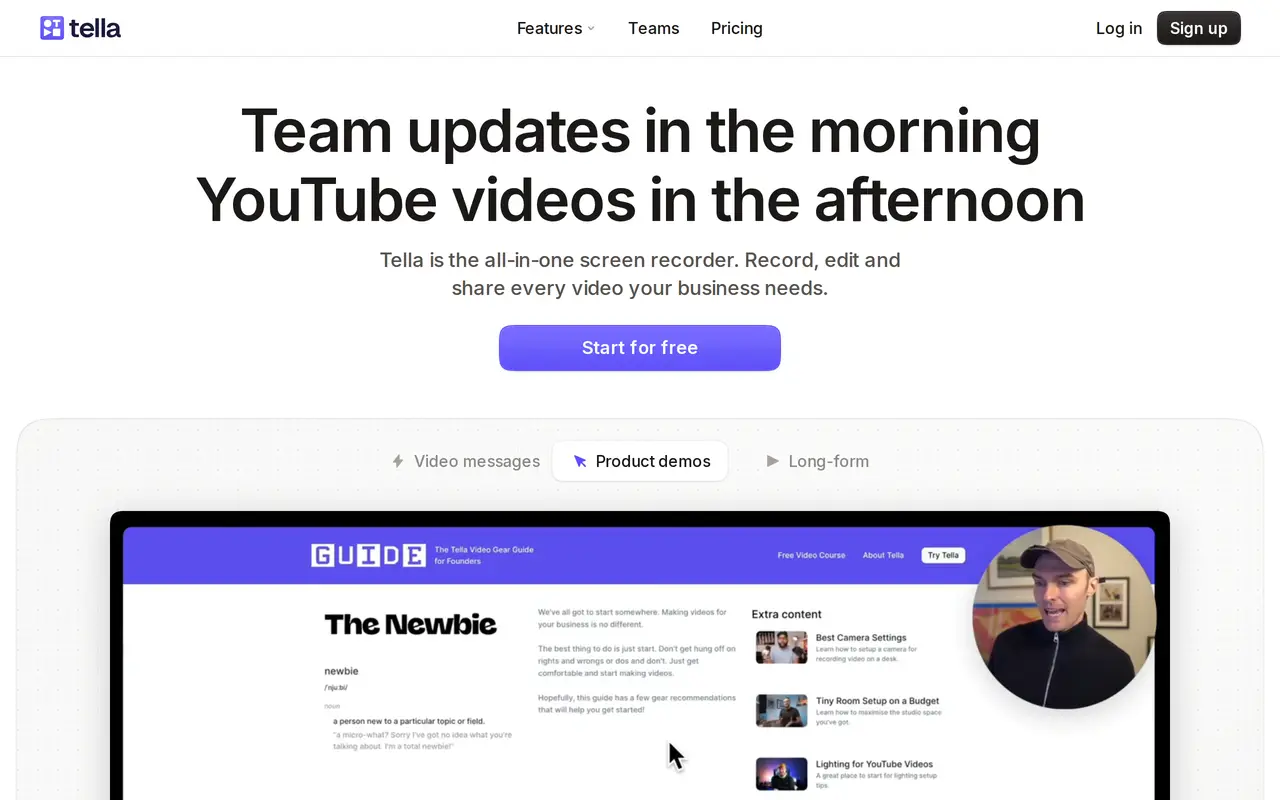 The Tella homepage
