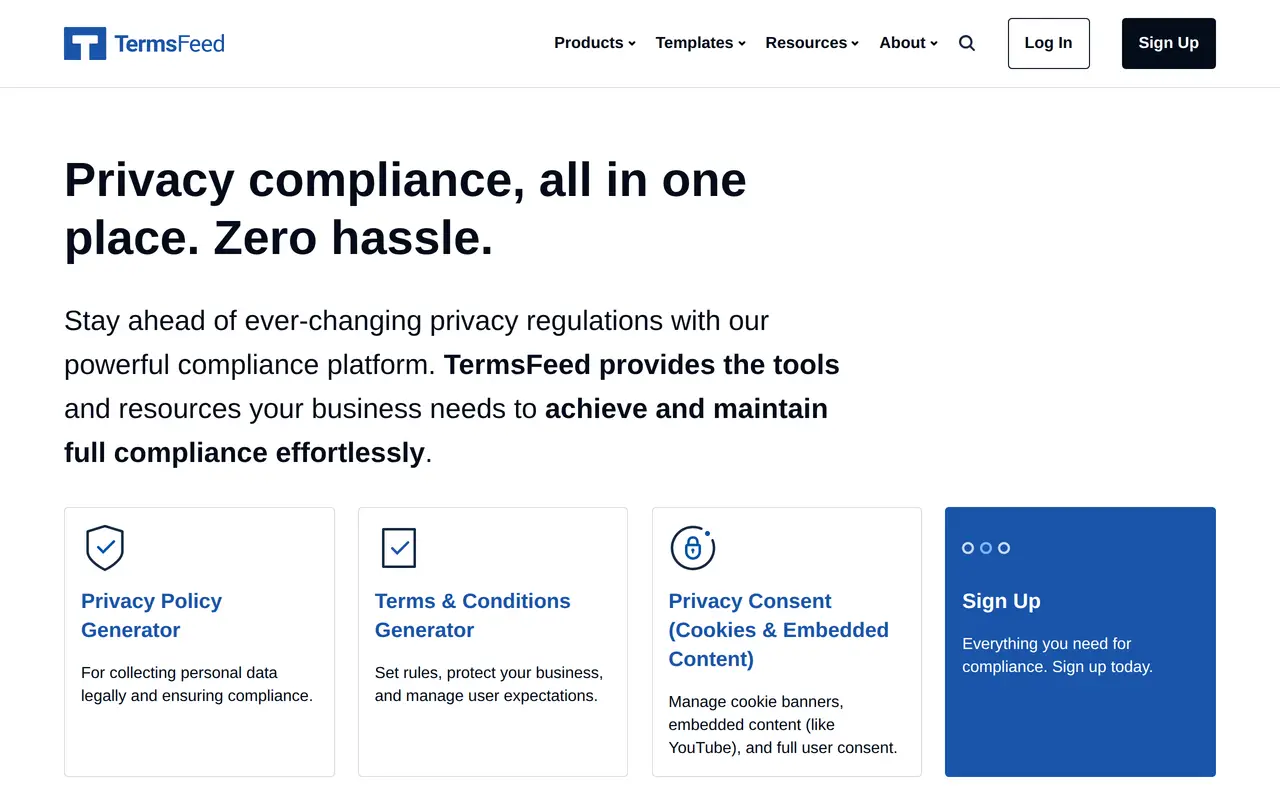 The TermsFeed homepage