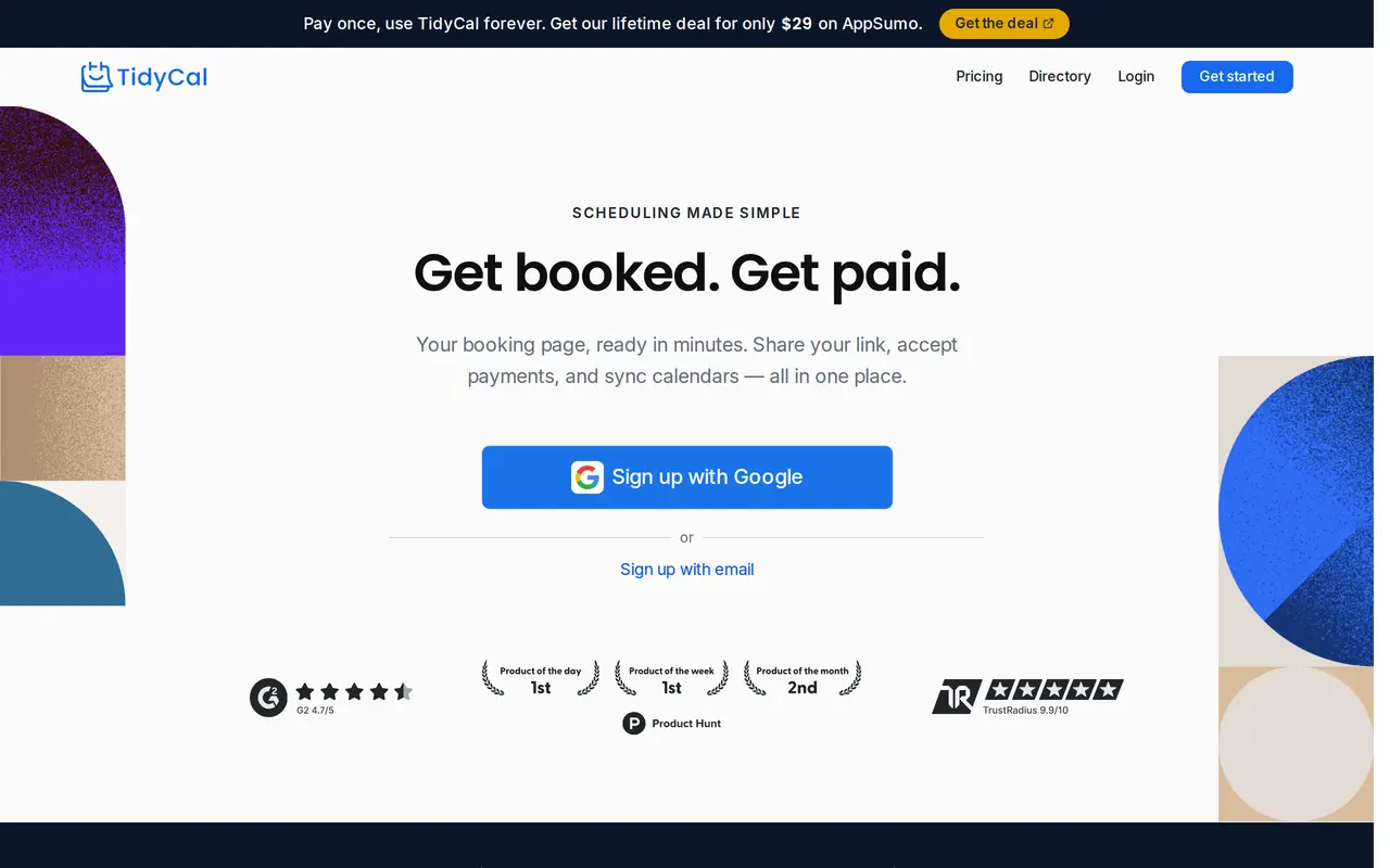 The TidyCal homepage