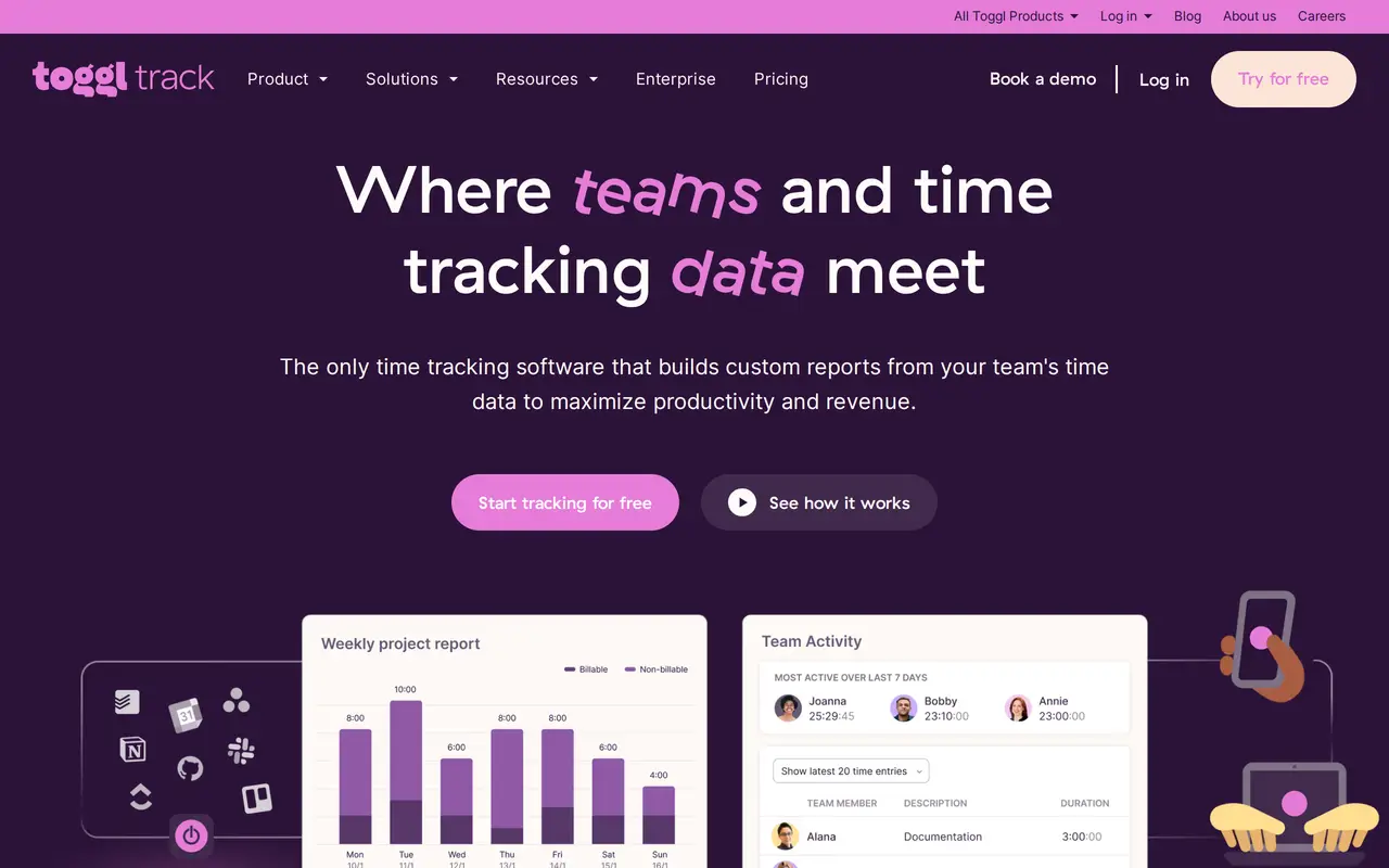 The Toggl Track homepage
