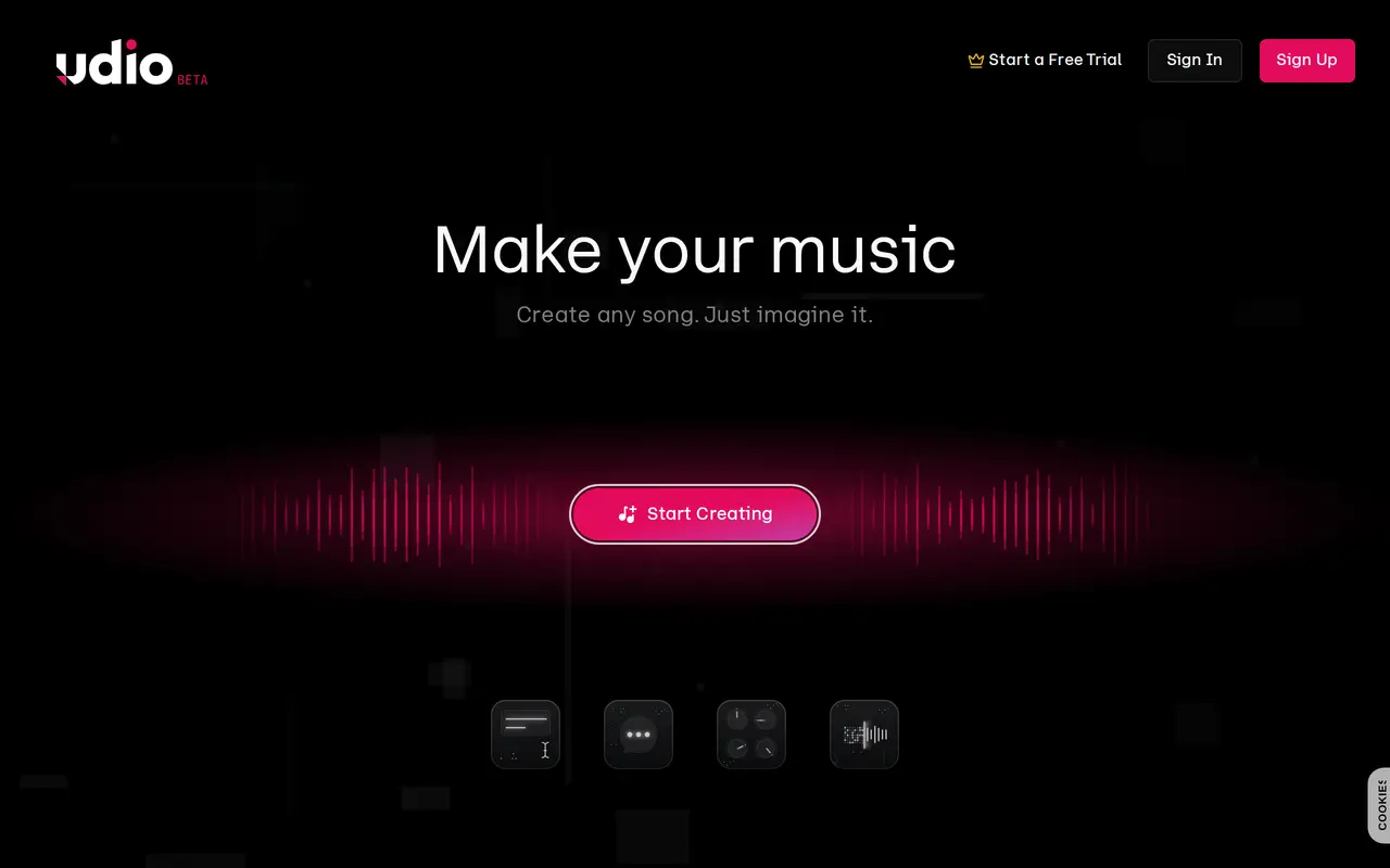 The Udio homepage