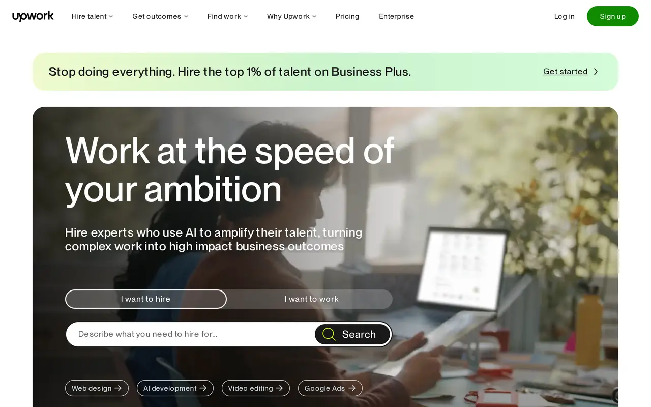The Upwork homepage
