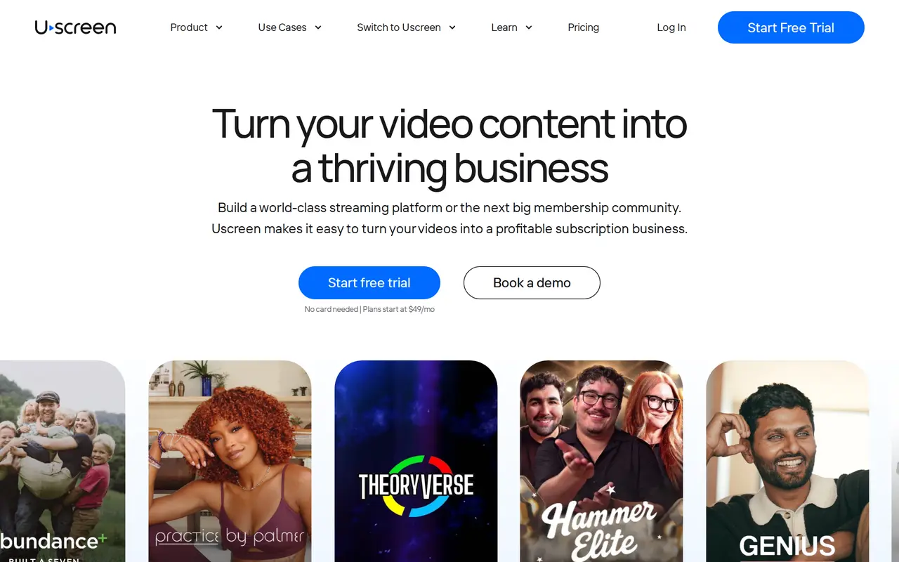 The Uscreen homepage