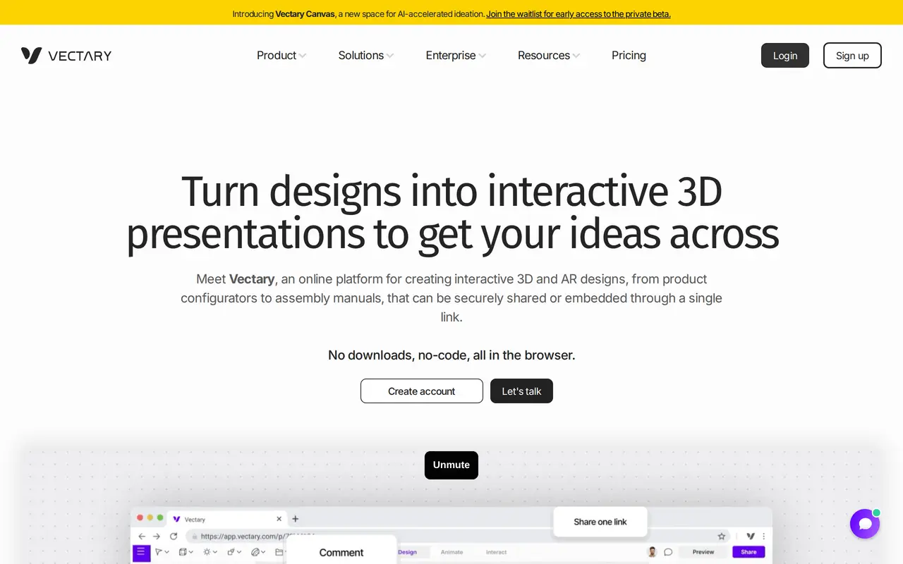 The Vectary homepage