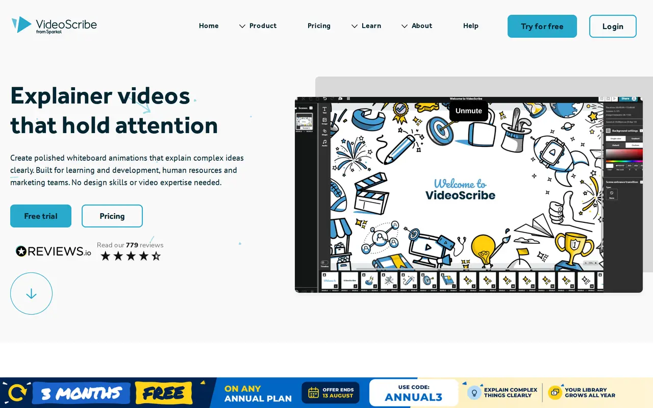 The VideoScribe homepage