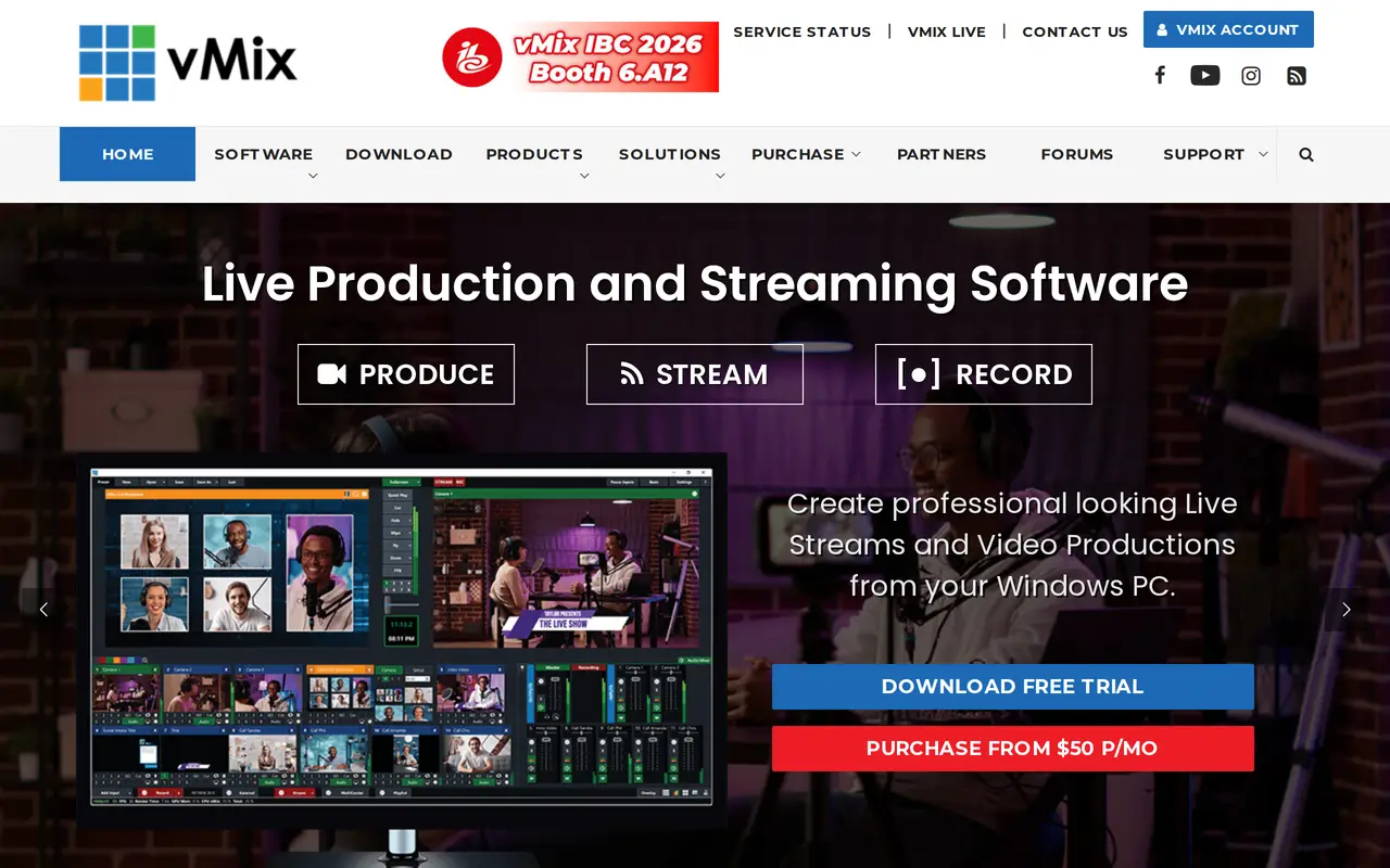 The vMix homepage