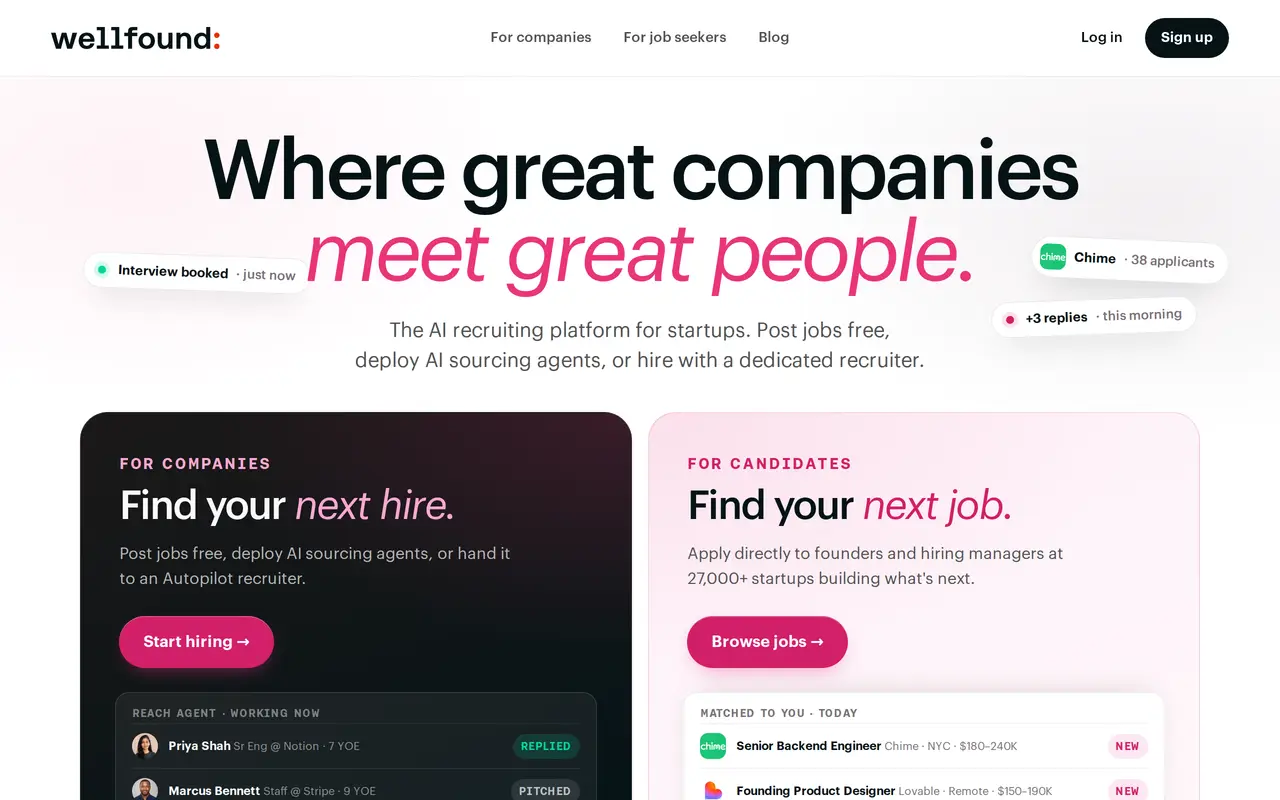 The Wellfound homepage