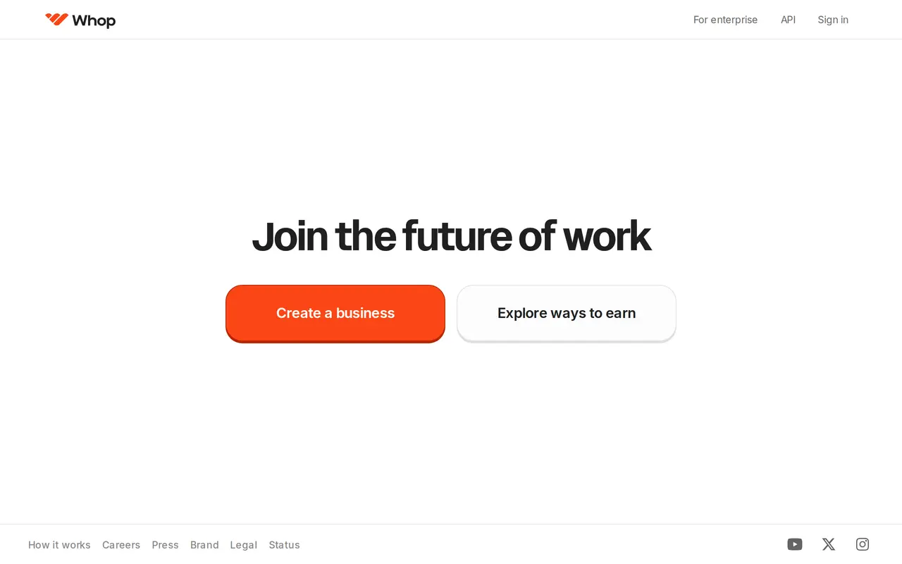The Whop homepage