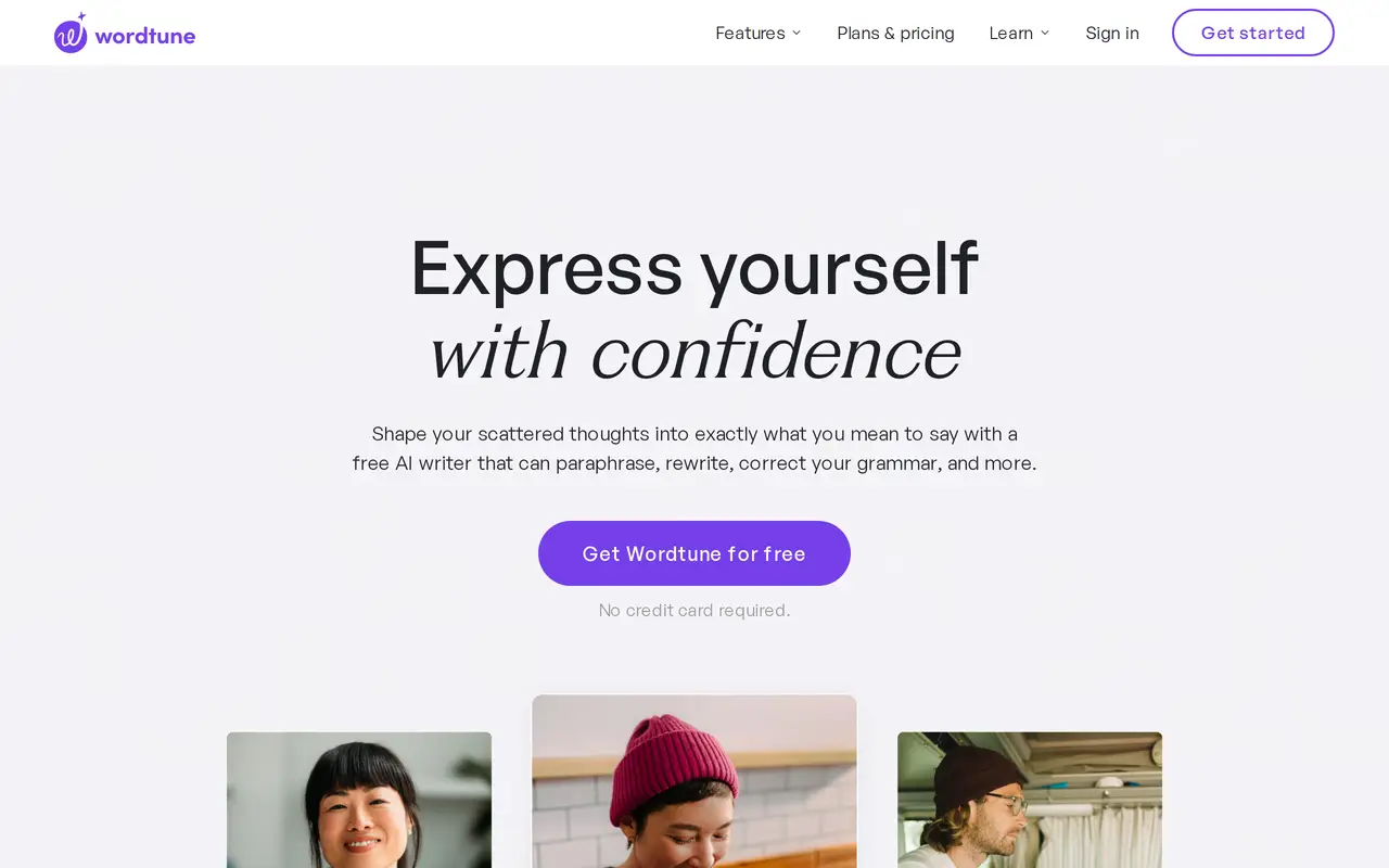 The Wordtune homepage