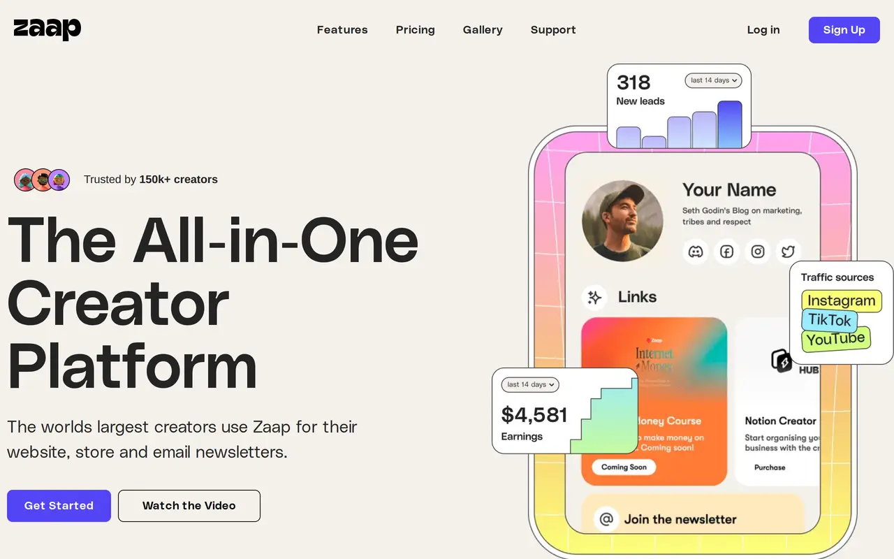 The Zaap homepage