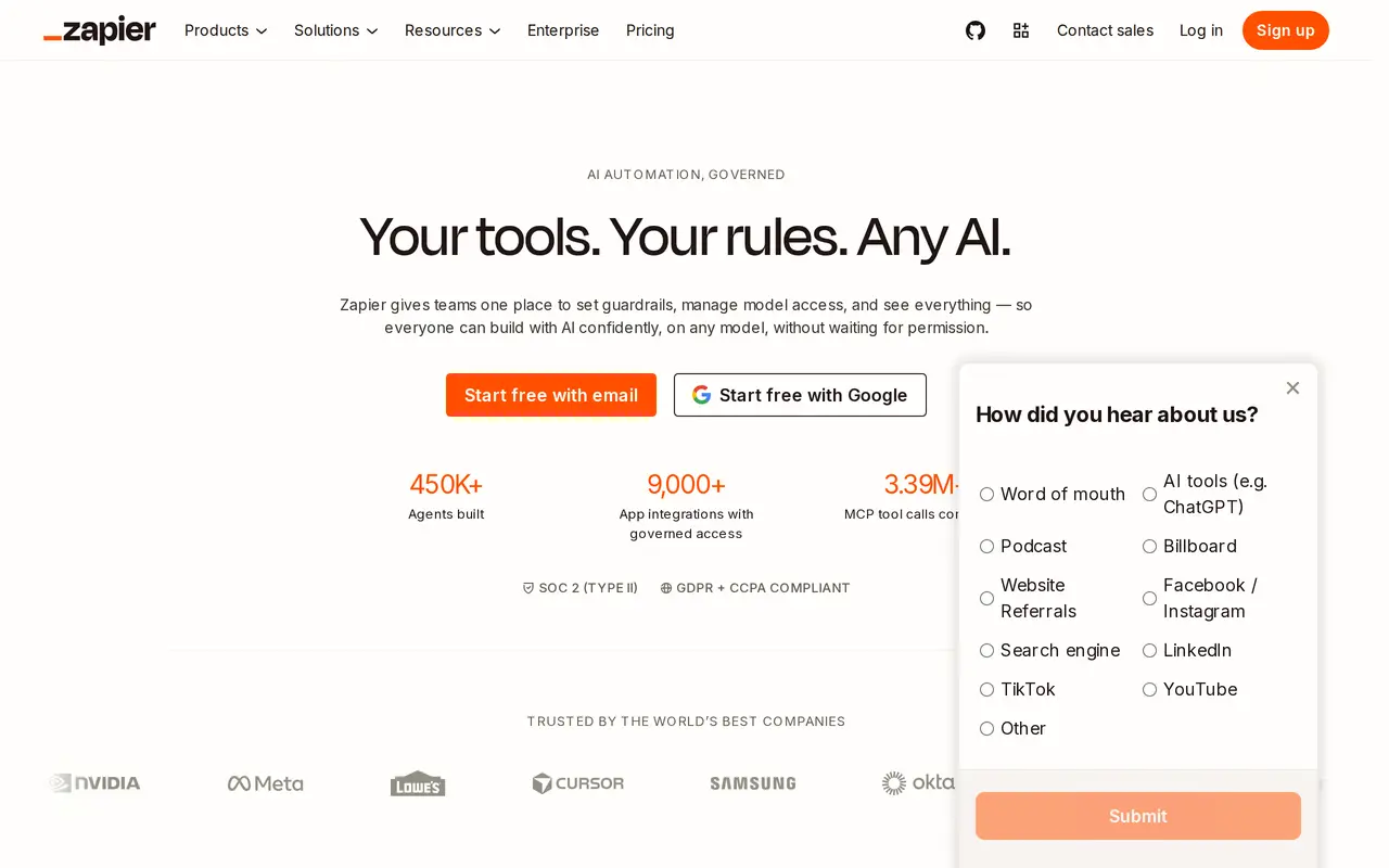 The Zapier homepage