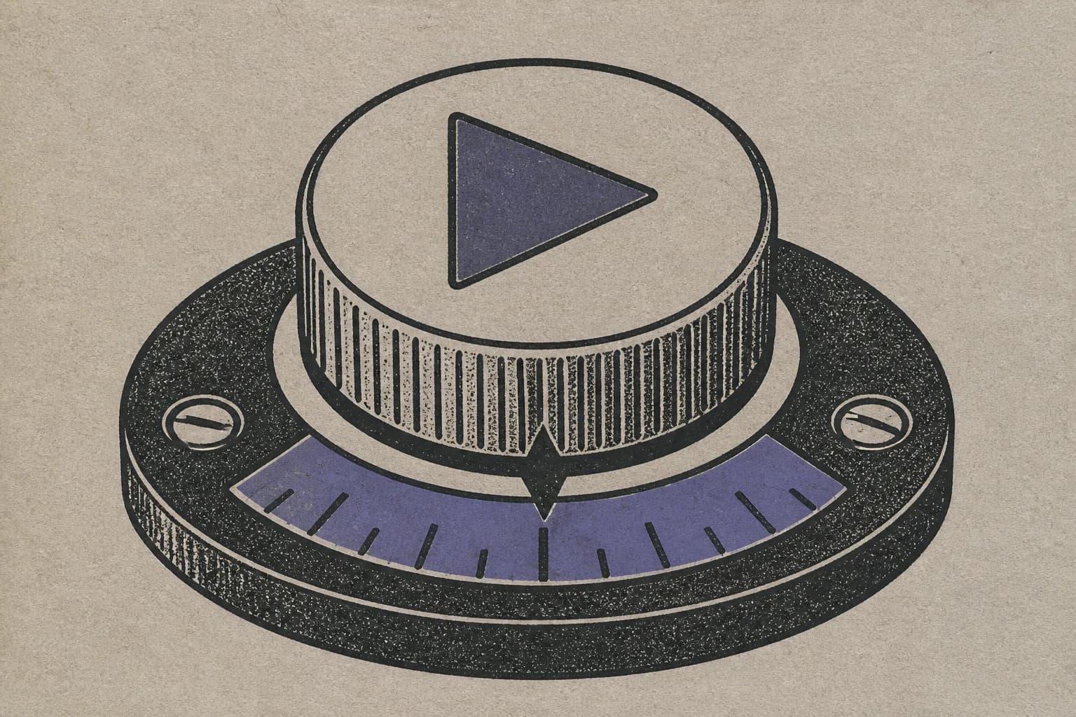 A large dial shaped like a video play button, its pointer set against a scale of tick marks as though a limit has been chosen on it.