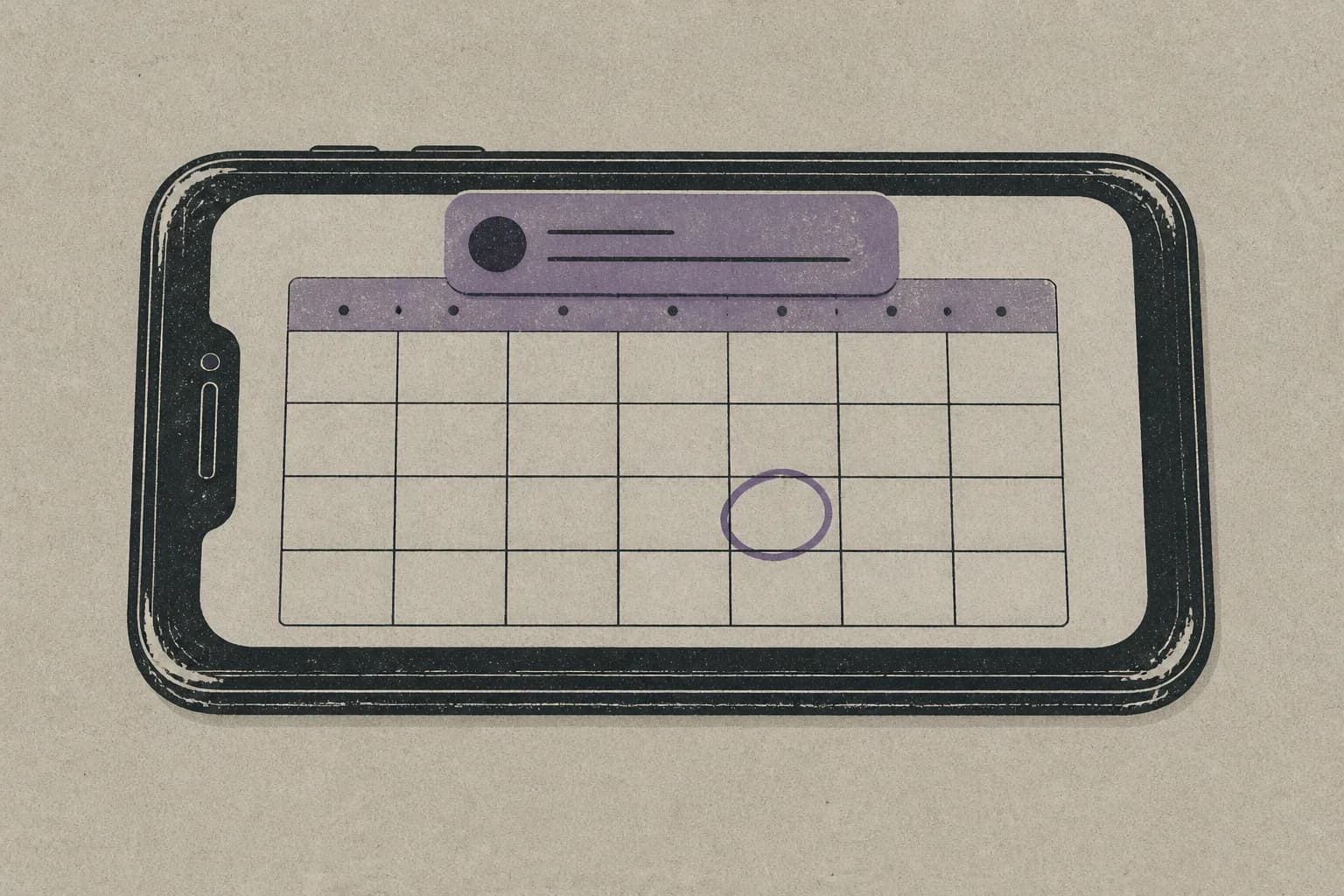 A smartphone showing a booking calendar with one date circled and a notification banner overlapping the top of the screen.