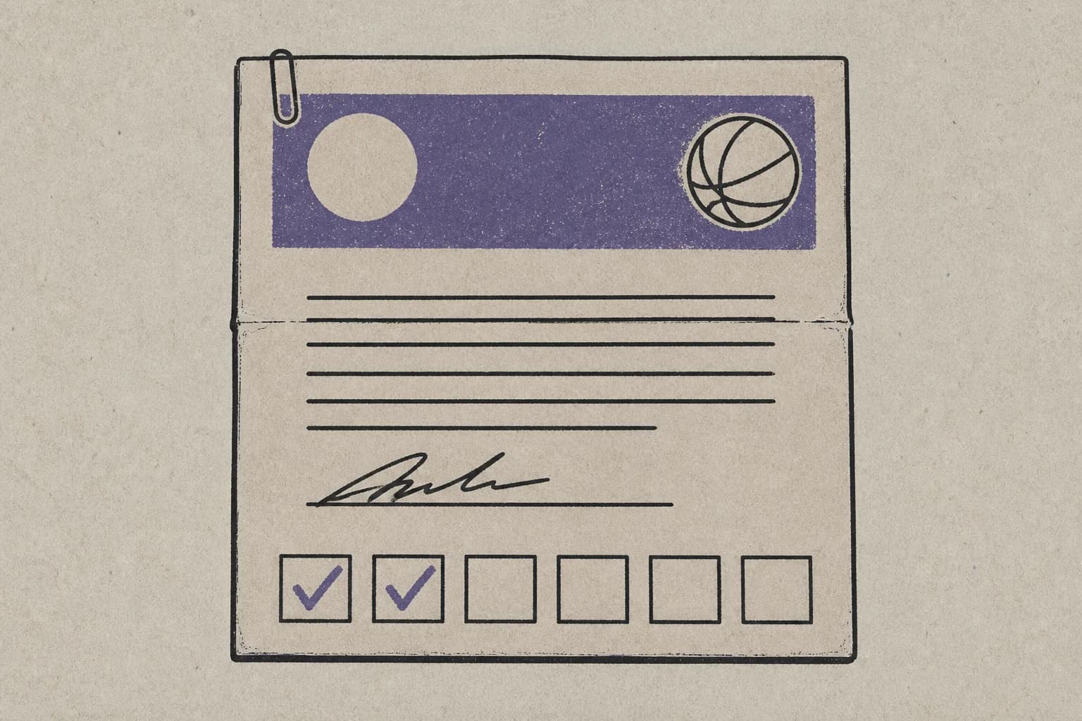 A signed coaching package agreement with a row of six session boxes, two of them ticked off.