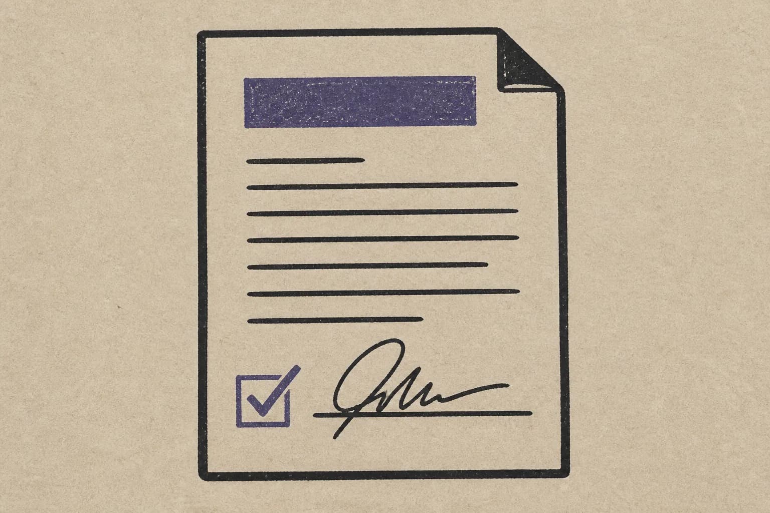 A signed proposal document with a ticked checkbox and a signature scrawled across the line at the bottom.