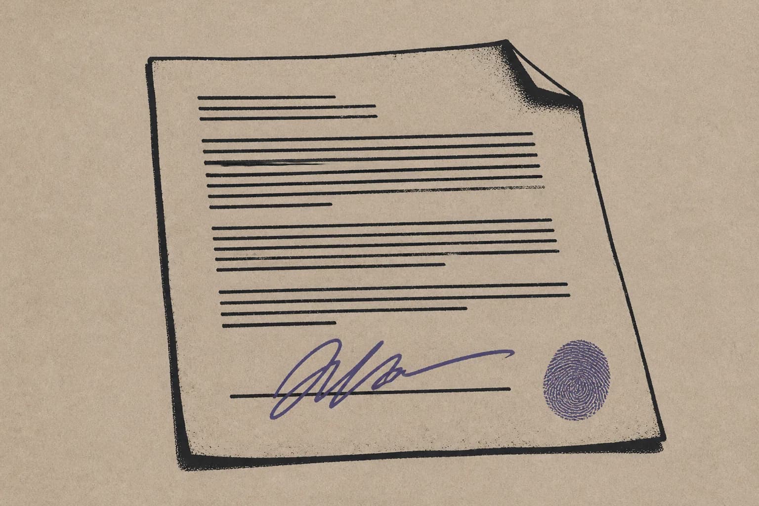 A single contract page with a signature written across a line near the bottom and a slightly curled corner.