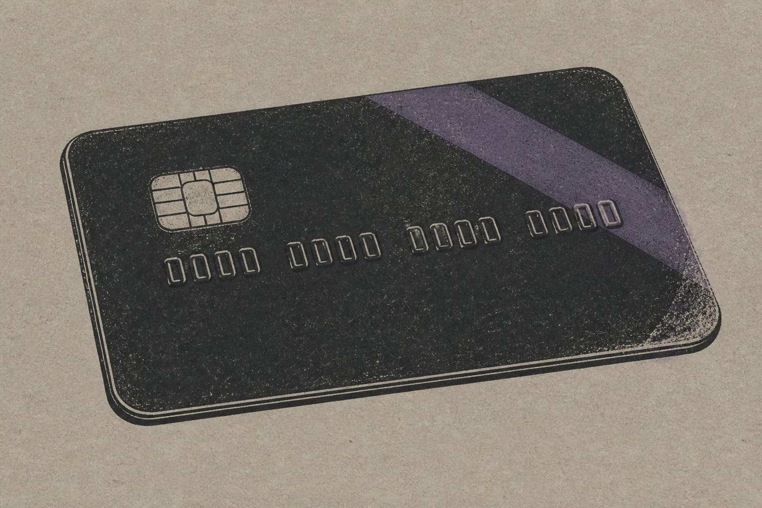 A credit card, slightly bent and worn at one corner from use.