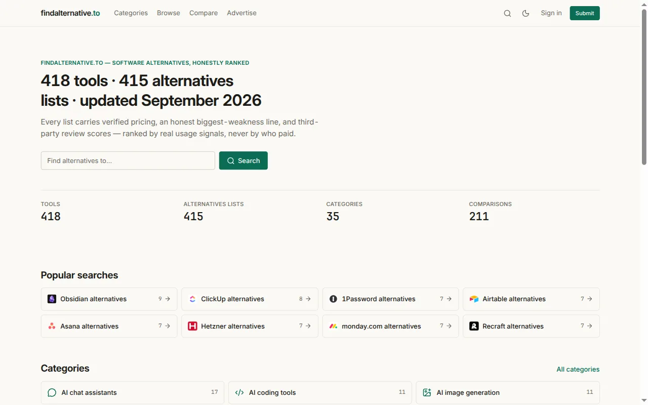 The findalternative.to: find the best alternative to any software home page