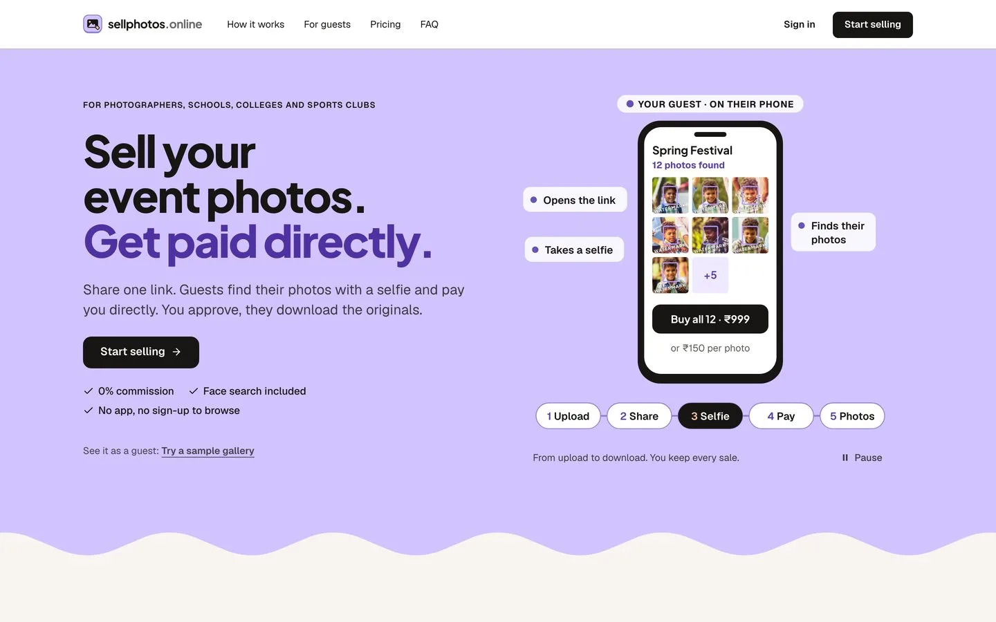 sellphotos.online home page: sell your event photos online and get paid directly